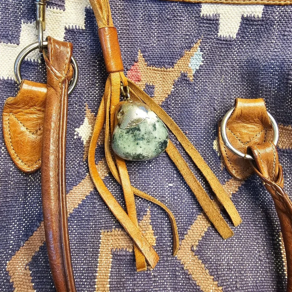 Southwestern Woven Tapestry Leather Crossbody Satchel Weekender Boho Aztec Bag
